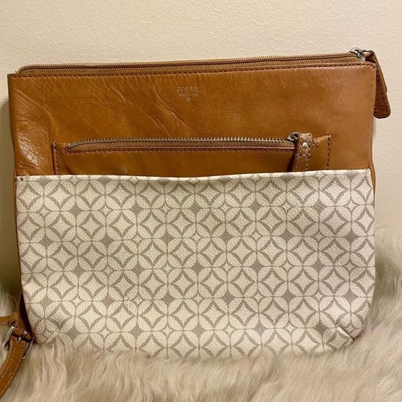 - Fossil Geometric Print Coated Canvas and Leather Crossbody Purse - Picture 4 of 5